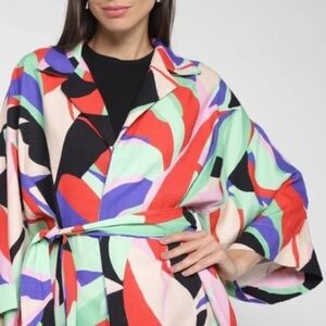 Farm Rio Pure Linen Palm Tree Print Kimono — Size L — Excellent Condition